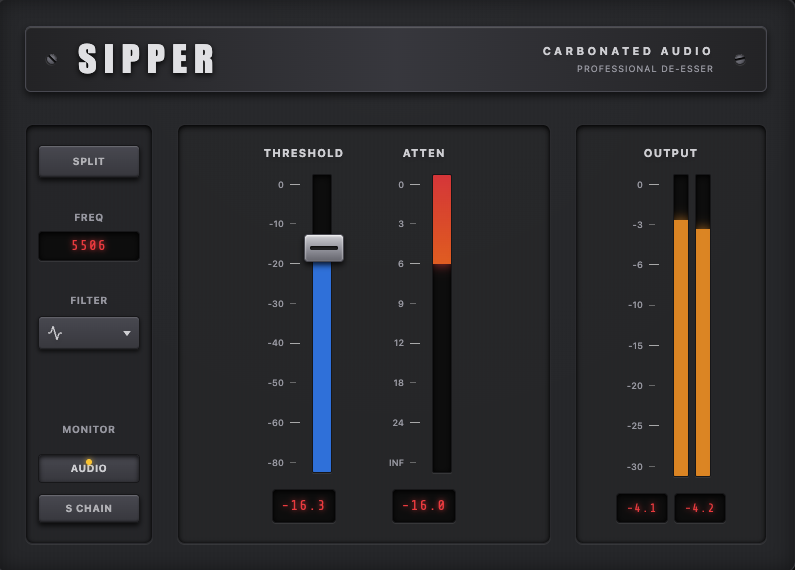 De-Sipper plugin interface showing transparent de-esser controls