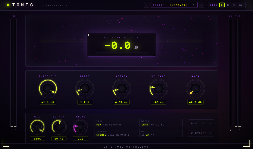 Tonic — opto-tube vocal compressor plugin by Carbonated Audio